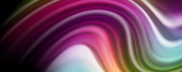 Obraz premium Abstract wave lines fluid rainbow style color stripes on black background. Artistic illustration for presentation, app wallpaper, banner or poster