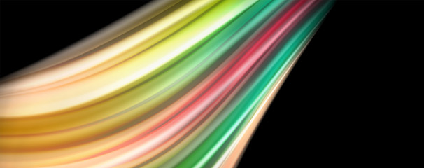 Modern rainbow liquid color flow colorful poster. Wave Liquid shape in black color background. Abstract composition