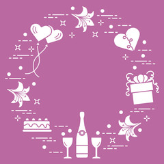 Valentine's Day: gift, balloons, cake, heart, lily