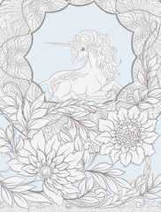 Unicorn and fantastic vintage flowers.