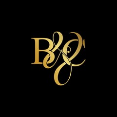 Initial letter B & C BC luxury art vector mark logo, gold color on black background