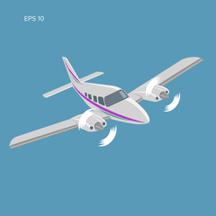 Fototapeta na wymiar Private plane vector illustration icon. Twin engine propelled aircraft.