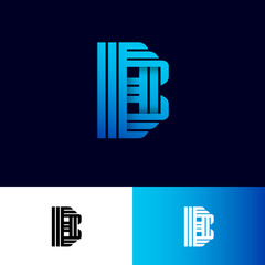 B letter. Origami logo. Gradient B Monogram from Ribbons or Paper Strips, Isolated on a Different Background. Web, UI Icon.