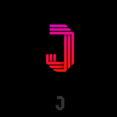 J letter. Origami logo. Gradient J Monogram from Ribbons or Paper Strips, Isolated on a Dark Background. Web, UI Icon.
