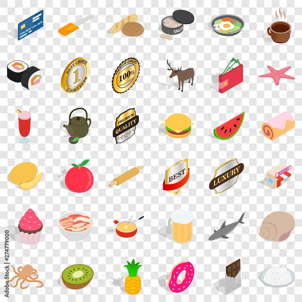 Poster shell icons set. isometric style of 36 shell vector icons for web for any design