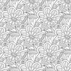 Monochrome Seamless Pattern with Floral Motifs