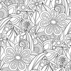 Monochrome Seamless Pattern with Floral Motifs