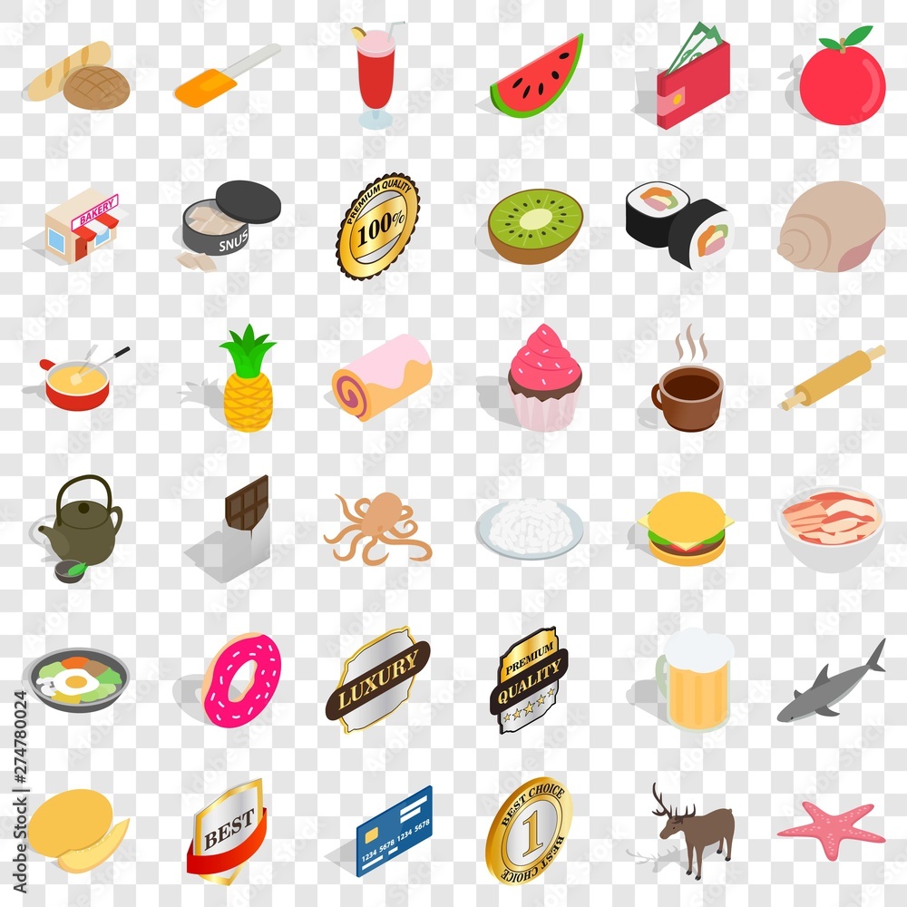 Poster steam icons set. isometric style of 36 shell vector icons for web for any design