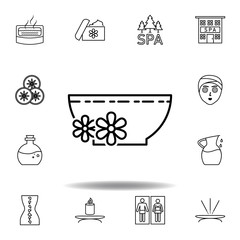 flowers floating on liquid inside bowl outline icon. Detailed set of spa and relax illustrations icon. Can be used for web, logo, mobile app, UI, UX