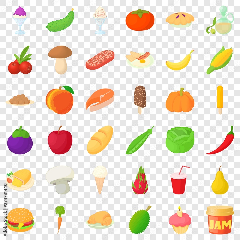 Poster cucumber icons set. cartoon style of 36 cucumber vector icons for web for any design