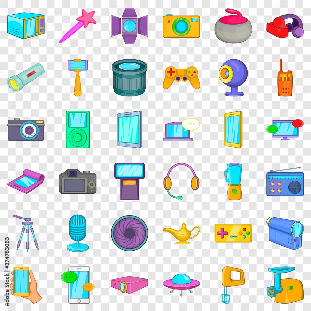Poster camera icons set. cartoon style of 36 camera vector icons for web for any design