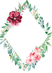 Floral watercolor hand drawn raster border template