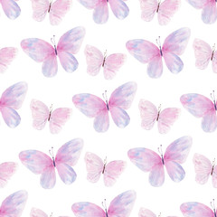 Fototapeta na wymiar Flying butterflies hand drawn watercolor seamless pattern