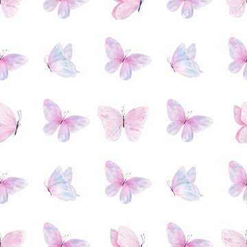 Butterfly cluster hand drawn watercolor seamless pattern
