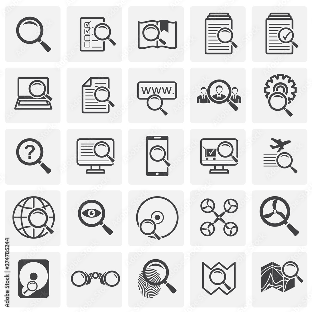 Poster search related icons set on background for graphic and web design. simple illustration. internet con