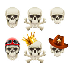 Human skulls icons photo realistic vector set