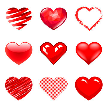 Different hearts icons photo realistic vector set