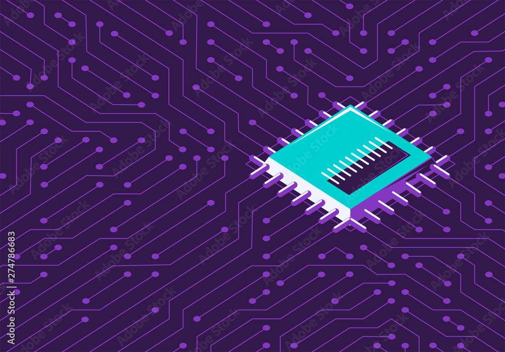 Aufkleber vector illustration of a computer chip on the background of an electronic system