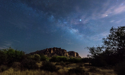 Pano of the Milky way over the superstition mountains in Arizona