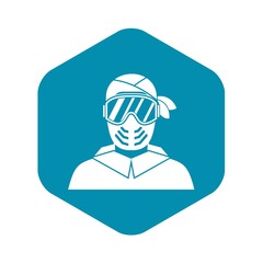 Paintball player wearing protective mask icon in simple style on a white background vector illustration