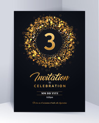 3 years anniversary invitation card template isolated vector illustration. Black greeting card template