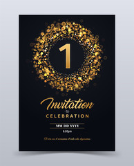 1 year anniversary invitation card template isolated vector illustration. Black greeting card template