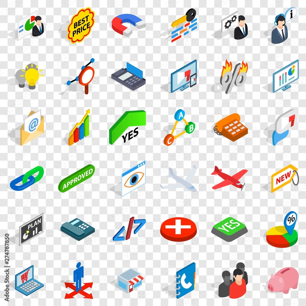 Aufkleber transaction icons set. isometric style of 36 transaction vector icons for web for any design