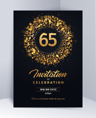 65 years anniversary invitation card template isolated vector illustration. Black greeting card template