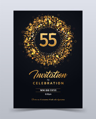 55 years anniversary invitation card template isolated vector illustration. Black greeting card template