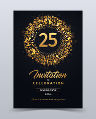 25 years anniversary invitation card template isolated vector illustration. Black greeting card template