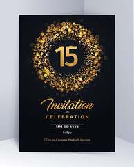 15 years anniversary invitation card template isolated vector illustration. Black greeting card template