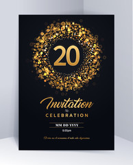 20 years anniversary invitation card template isolated vector illustration. Black greeting card template