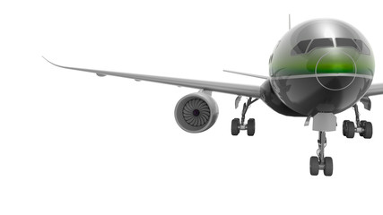 Fototapeta na wymiar Passenger turbocharged aircraft with green insert 3d render on white background no shadow