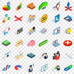 Trade icons set. Isometric style of 36 trade vector icons for web for any design