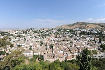 Fototapeta na wymiar Panoramic view of The Albaicin quarter of Granada, seen from The Alcazaba, The Alhambra, Granada, Andalusia, Spain