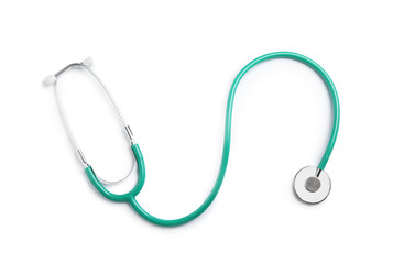 Stethoscope isolated on white, top view. Medical tool