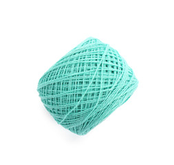 Clew of color knitting thread on white background