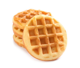 Delicious waffles for breakfast on white background