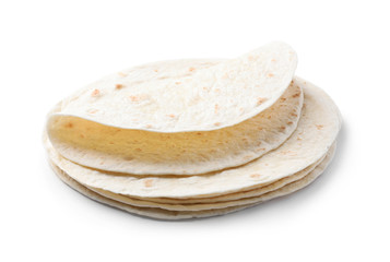 Corn tortillas on white background. Unleavened bread