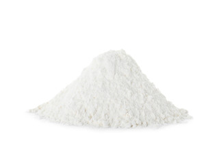 Pile of protein powder on white background