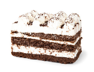 Fresh delicious tiramisu cake isolated on white