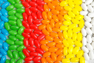 Delicious jelly beans of different colors, closeup