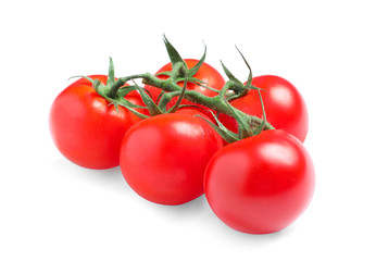 Branch of fresh cherry tomatoes isolated on white