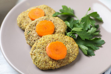 Plate of traditional Passover (Pesach) gefilte fish, closeup