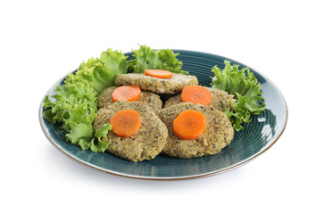 Plate of traditional Passover (Pesach) gefilte fish isolated on white