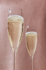 Valdobbiadene Prosecco flutes and a bottle, in pop contemporary style