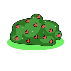 Illustration of a bush with red hearts and stars. Growing love. Abstract plant. St. Valentine's Day