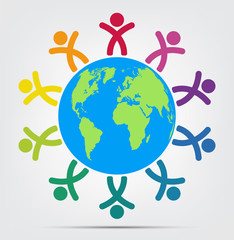 Group of ten persons in circle. holding hands.The summit workers are meeting in the same power room.