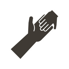 adult and child holding hands icon. Vector flat illustration. Humanitarian help, adopting a child, family ties, child poverty awareness, social issues, charity and donation