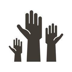 Fototapeta na wymiar Volunteers and charity work. Raised helping hands. Vector flat glyph icon illustrations with a crowd of people ready and available to help and contribute. Positive foundation, business, service.